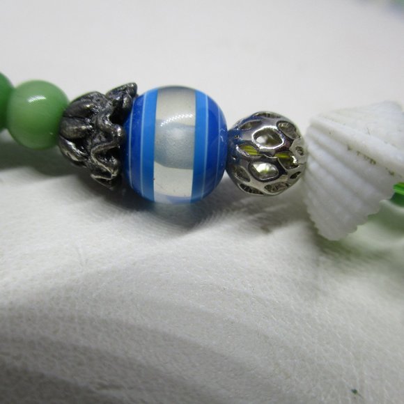 SEASHELL NECKLACE MOONGLOW Blue Green Beads 2 Strand Bead Seashell Moonglow - Picture 8 of 11